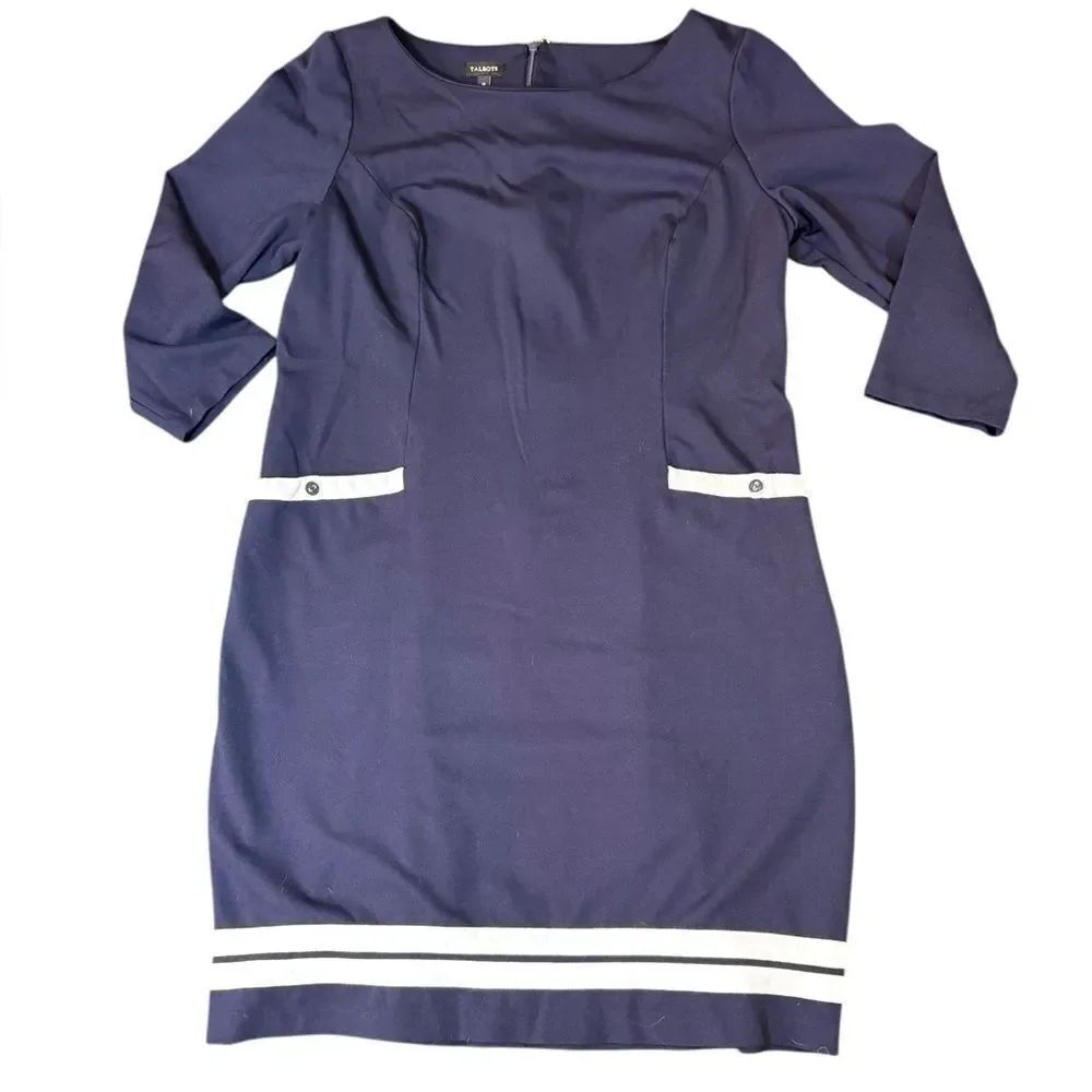 Talbots Navy Shift Dress 12 | 3/4 Sleeve Nautical Classic Work Dress